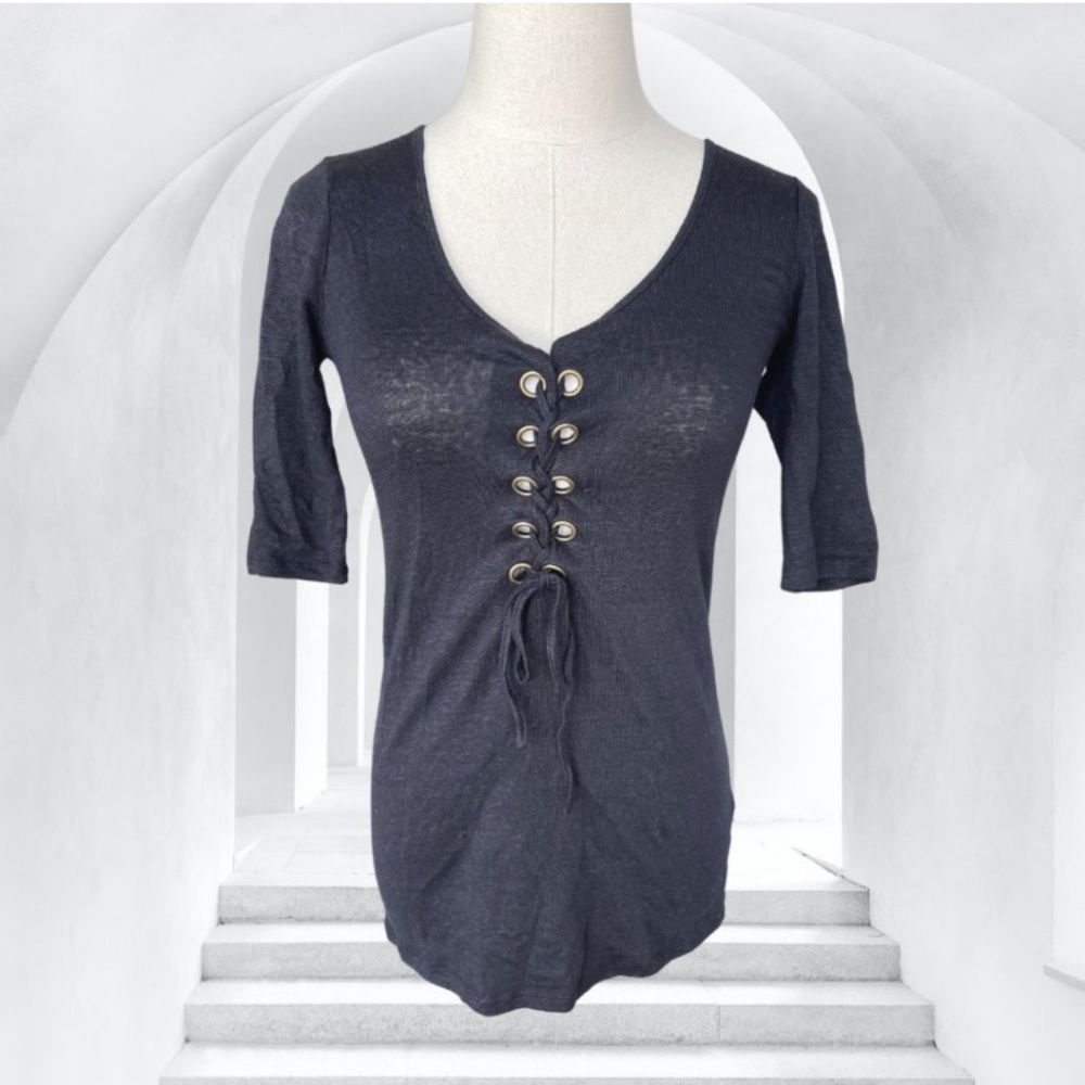 Calypso St. Barth Black Lace Up Tee